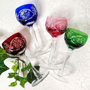 🔥FINAL💲⬇️Set of 4 Vintage Hand Cut Crystal Coloured Cordial Shot Glasses ~ EUC